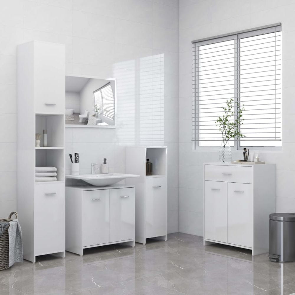 Vidaxl 4-dielna súprava kúpeľňového nábytku vysokolesklá biela